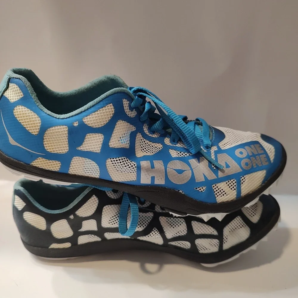 HOKA One One W Rocket LD Track Field Spikes Shoes Blue Black White Women Sz 7